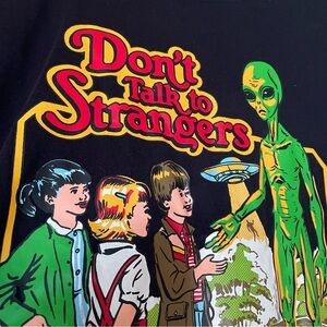 ROMWE Black Graphic Tee with Neon Green Alien and Red-Yellow Text